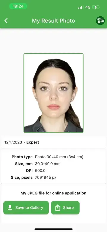 7ID: Beispiel für ein 3x4-Passfoto