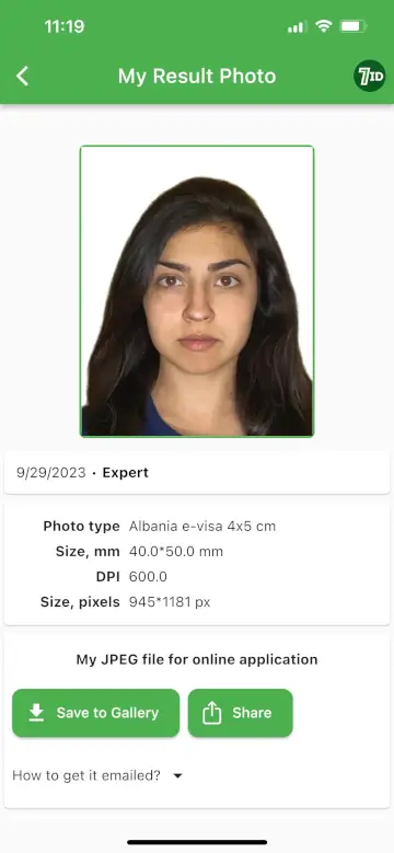 App 7ID: esempio di foto del visto per l'Albania