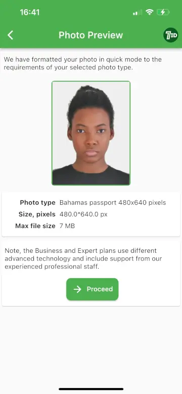 7ID App: Bahamas Passport Photo Example