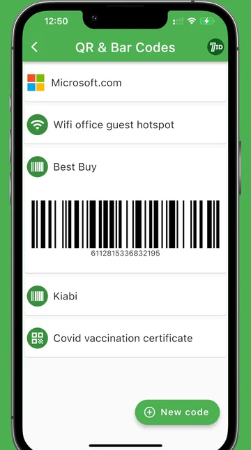 Keep QR codes and Bar codes in one app