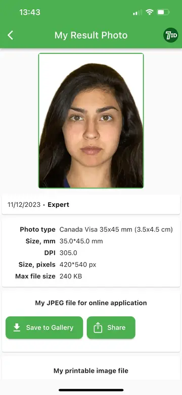 7ID: Canada Visa Photo Example