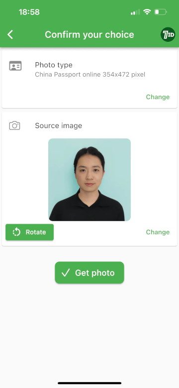 7ID App: China Passport Photo Size