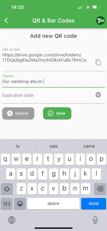 7ID App: Create QR Code For Wedding Photos