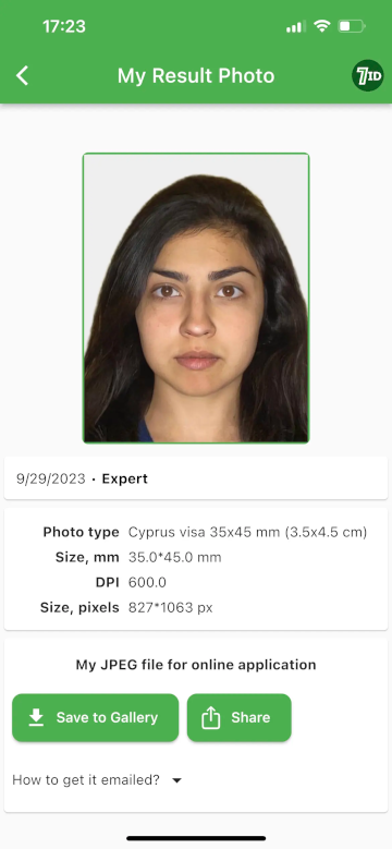 App 7ID: editor di sfondo fotografico per il visto di Cipro