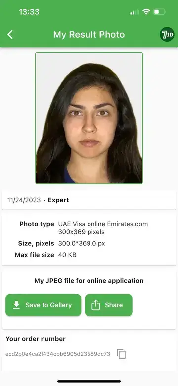 7ID: Exemplu de fotografie de viză pentru Emiratele Arabe Unite