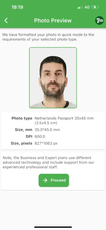 7ID App: Nederlands paspoortfotovoorbeeld