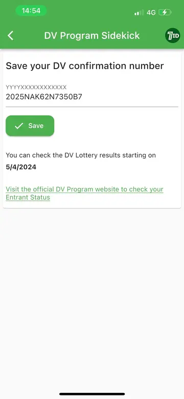 7ID: Dodaj numer potwierdzający loterię DV