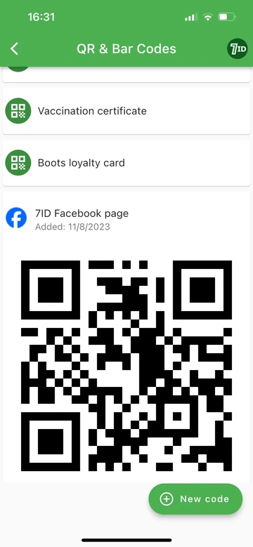 7ID: Store your Facebook QR Code in high quality