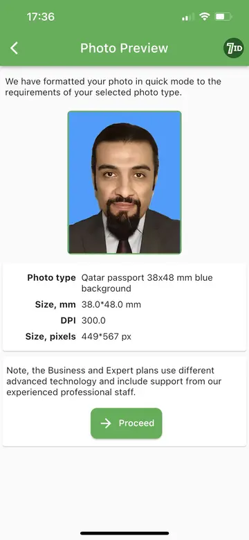 7ID: Exemplu de fundal albastru de fotografie pentru pașaport
