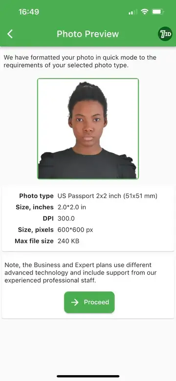 Aplicación 7ID: Foto de pasaporte con fondo blanco