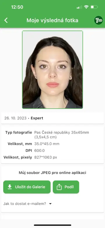 7ID App: Czech Passport Photo Sample