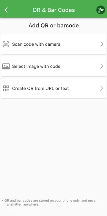 7ID App: Easily add a new QR or Barcode