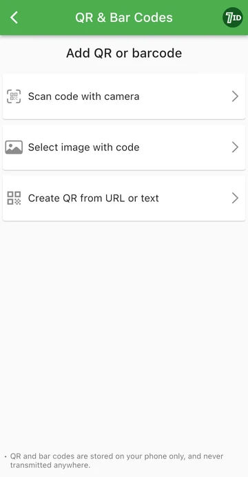 7ID-App: Fügen Sie einen QR- oder Barcode hinzu