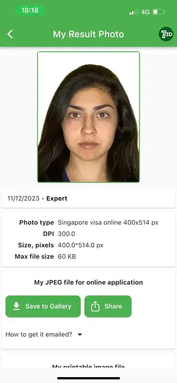 Esempio di foto del visto per Singapore