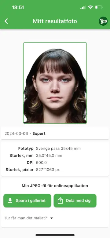 7ID App: Sweden Passport Photo Example