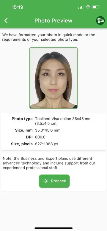 7ID alkalmazás: Thaiföldi Visa fényképminta