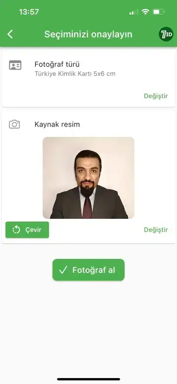 7ID-app: tyrkisk passfotostørrelse