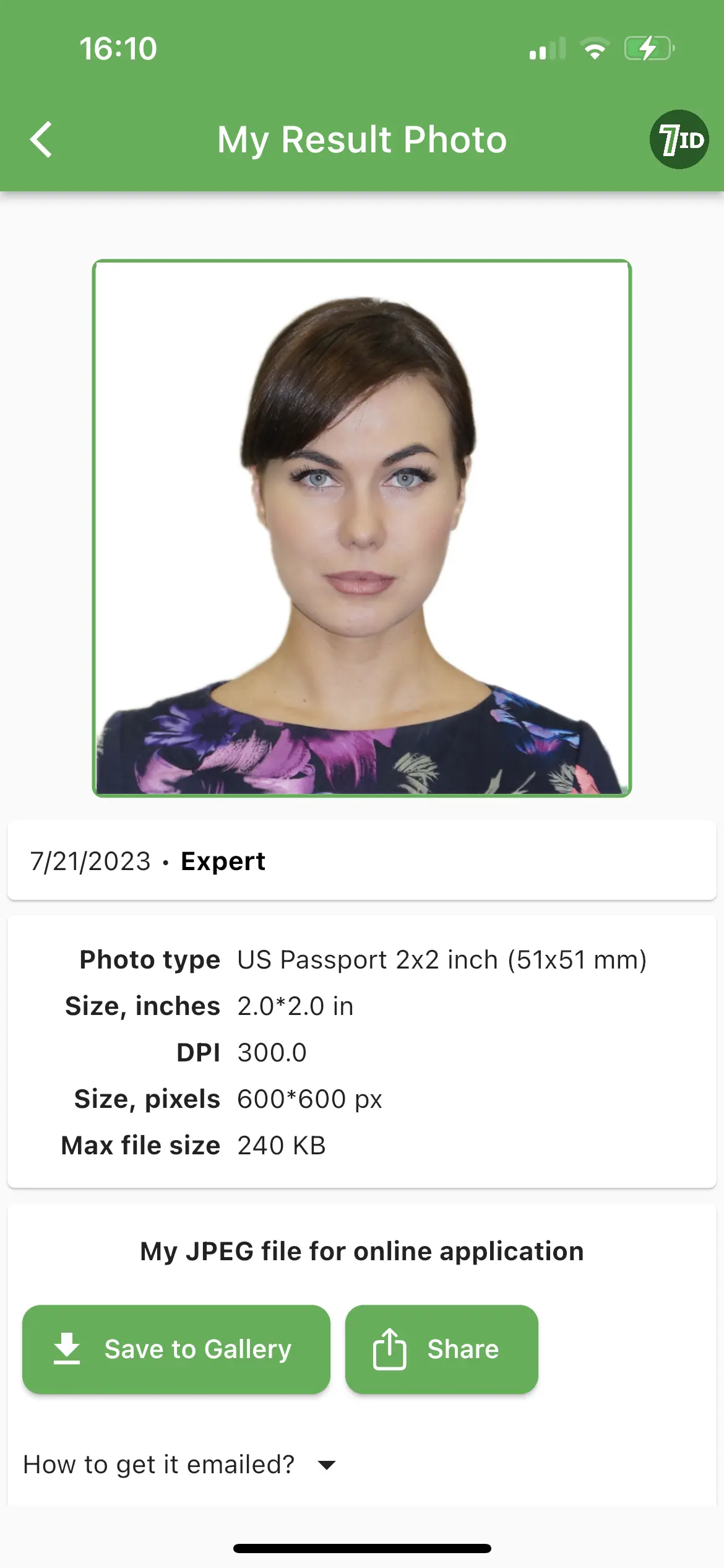 7ID App: Passport Photo Example