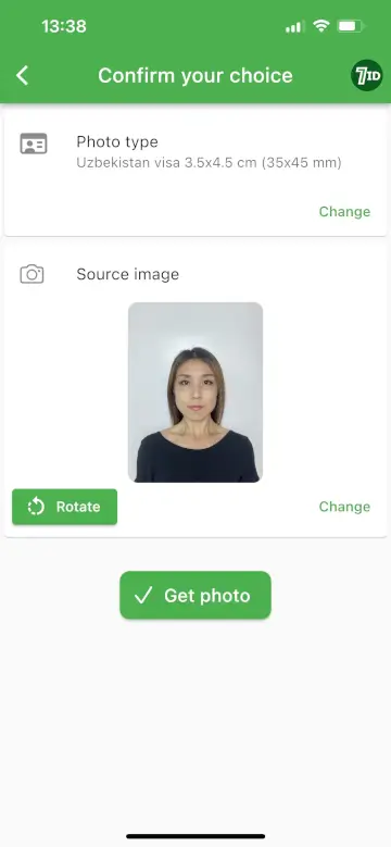 אפליקציית 7ID: עורך גודל התמונות של ויזה לאוזבקיסטן