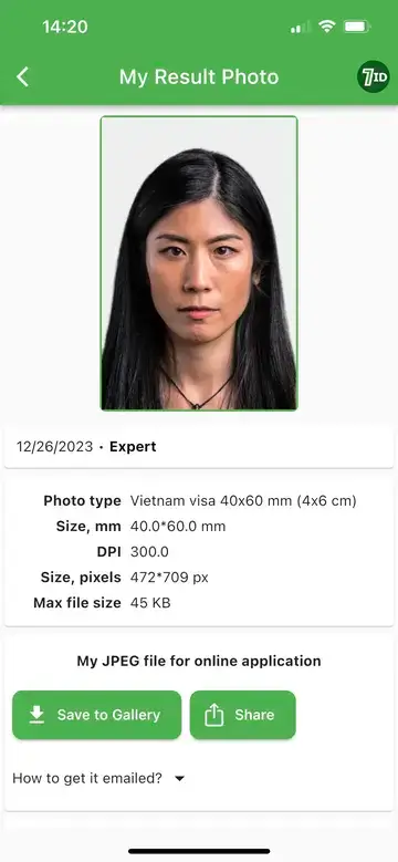 7ID: esempio di foto del visto per il Vietnam